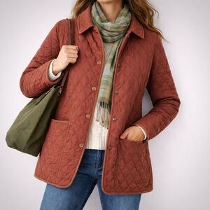 L.L. Bean Quilted Riding Equestrian Rust Chore Jacket, Plaid Lining [size L]